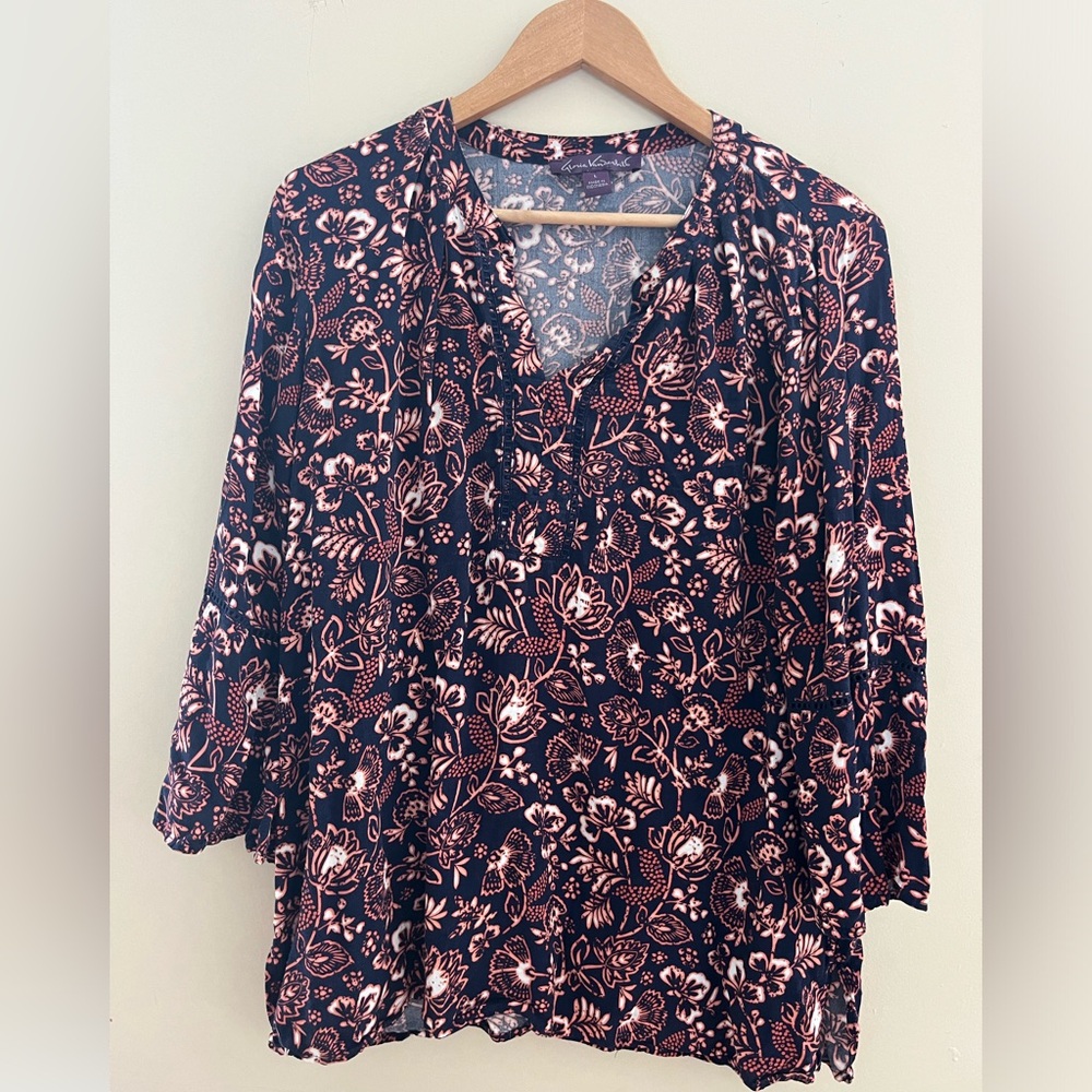 Women's Tunic Blouse, Blue/Coral/White, Size Large